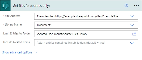 Get files (properties only) action