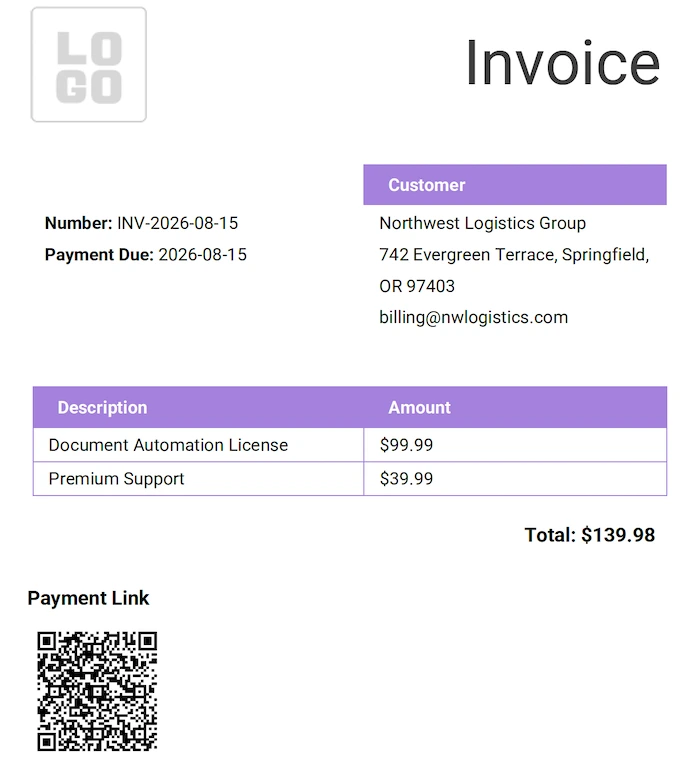 Generated PDF document with Girocode QR