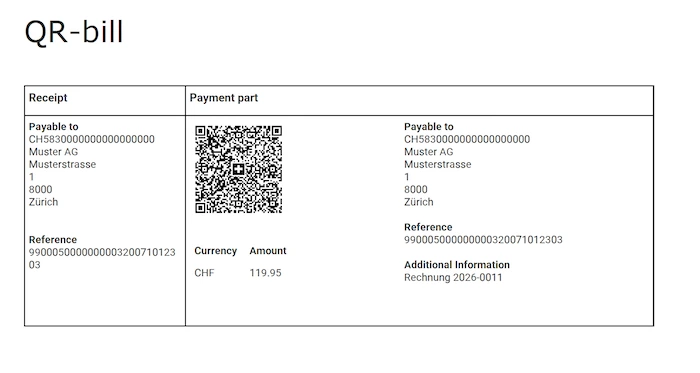 Generated PDF document with Swiss QR code