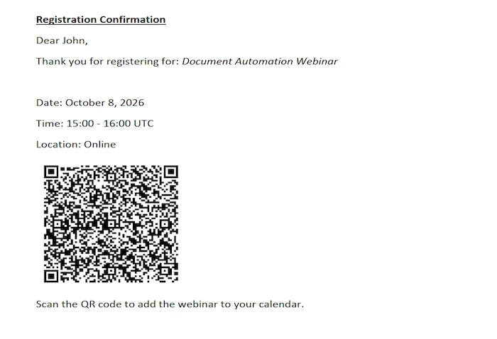 Generated PDF document with calendar event QR code