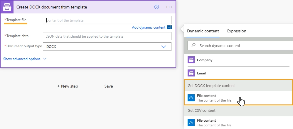 Get DOCX template content