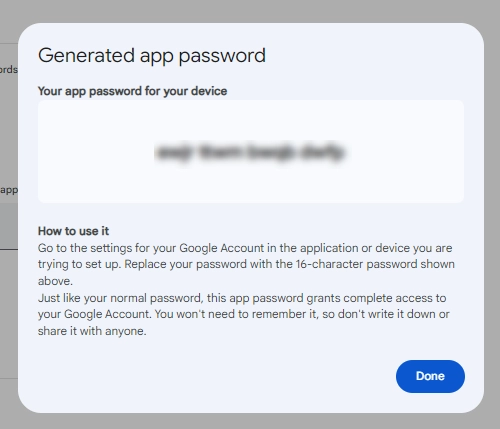 Gmail smtp app password
