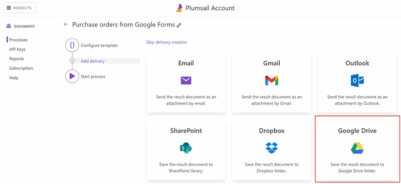 adding google drive delivery