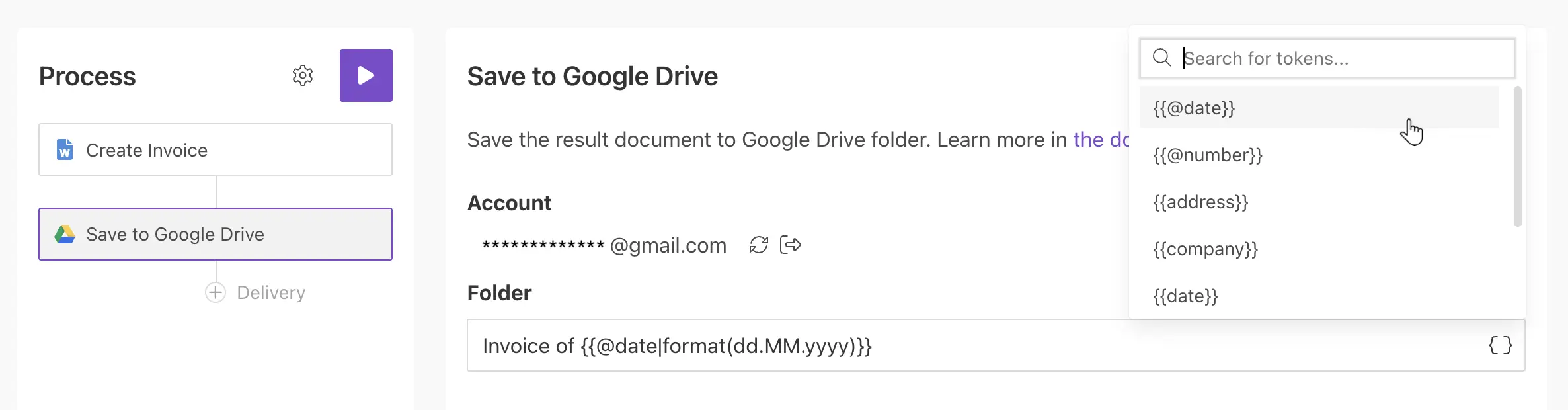 Google Drive delivery settings