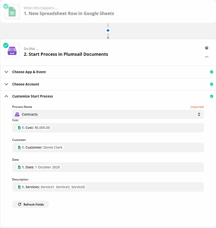 Google Sheets zap
