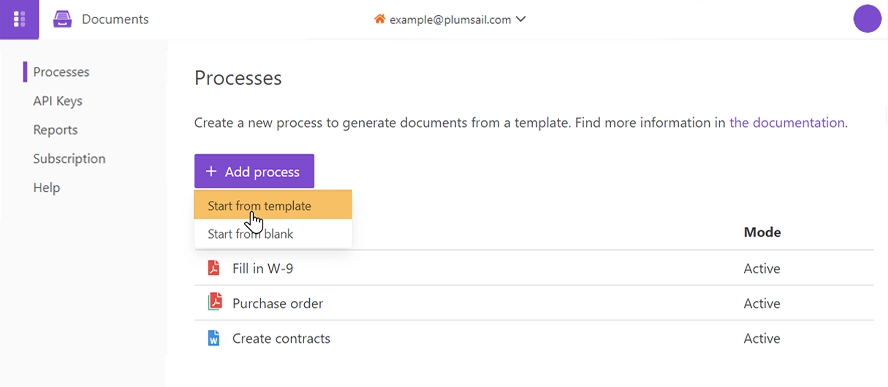 Create process from template