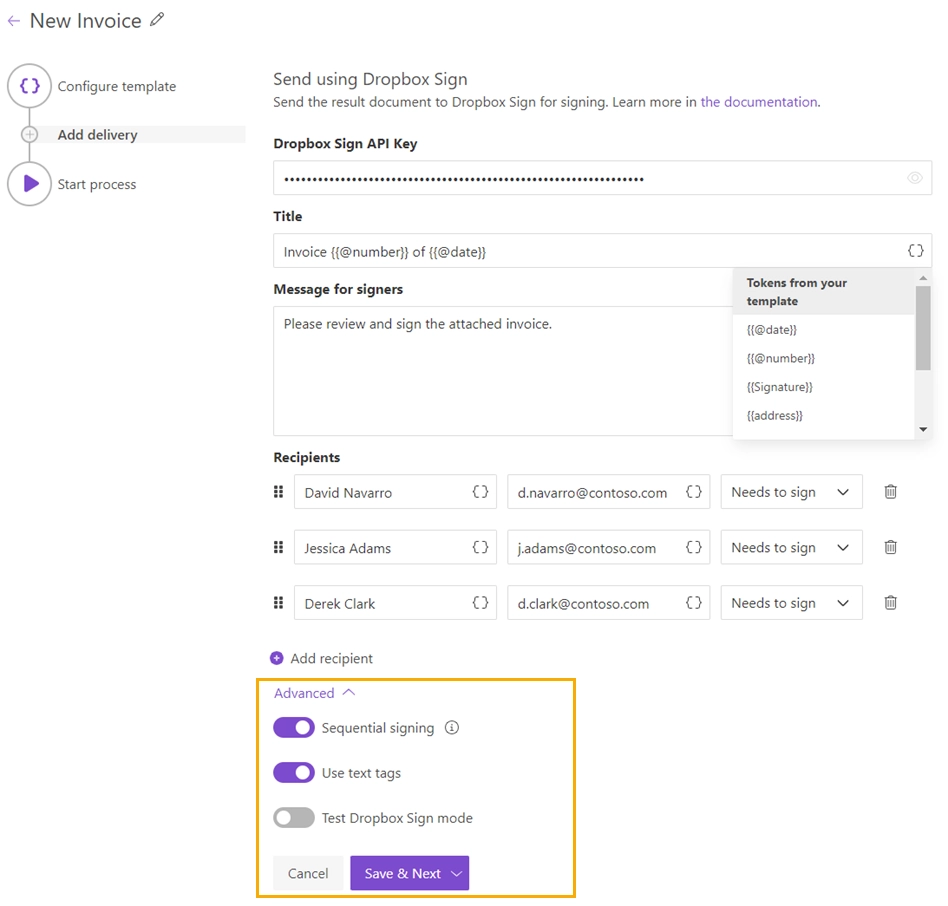 advanced Dropbox Sign settings