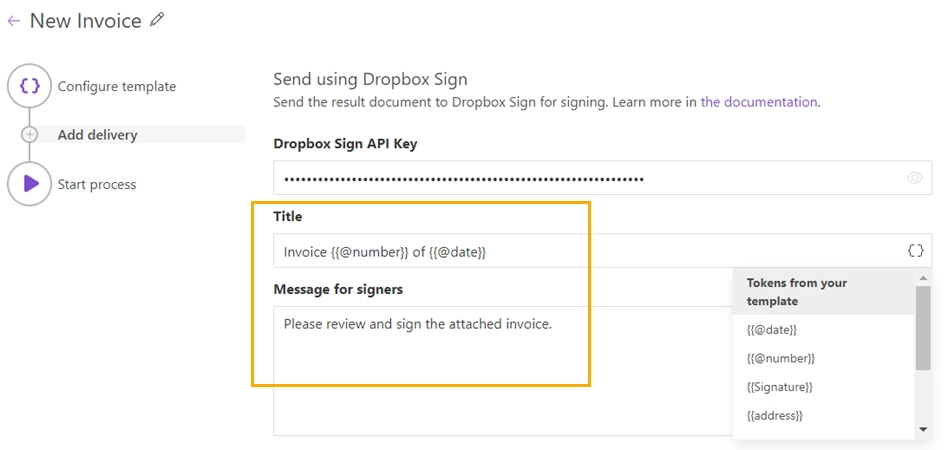 Dropbox Sign message for signers