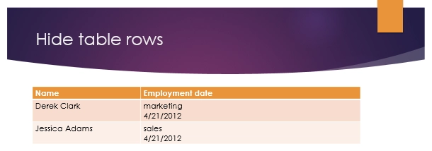 Hide table rows result