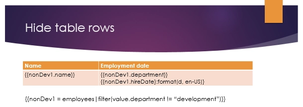 Hide table row template