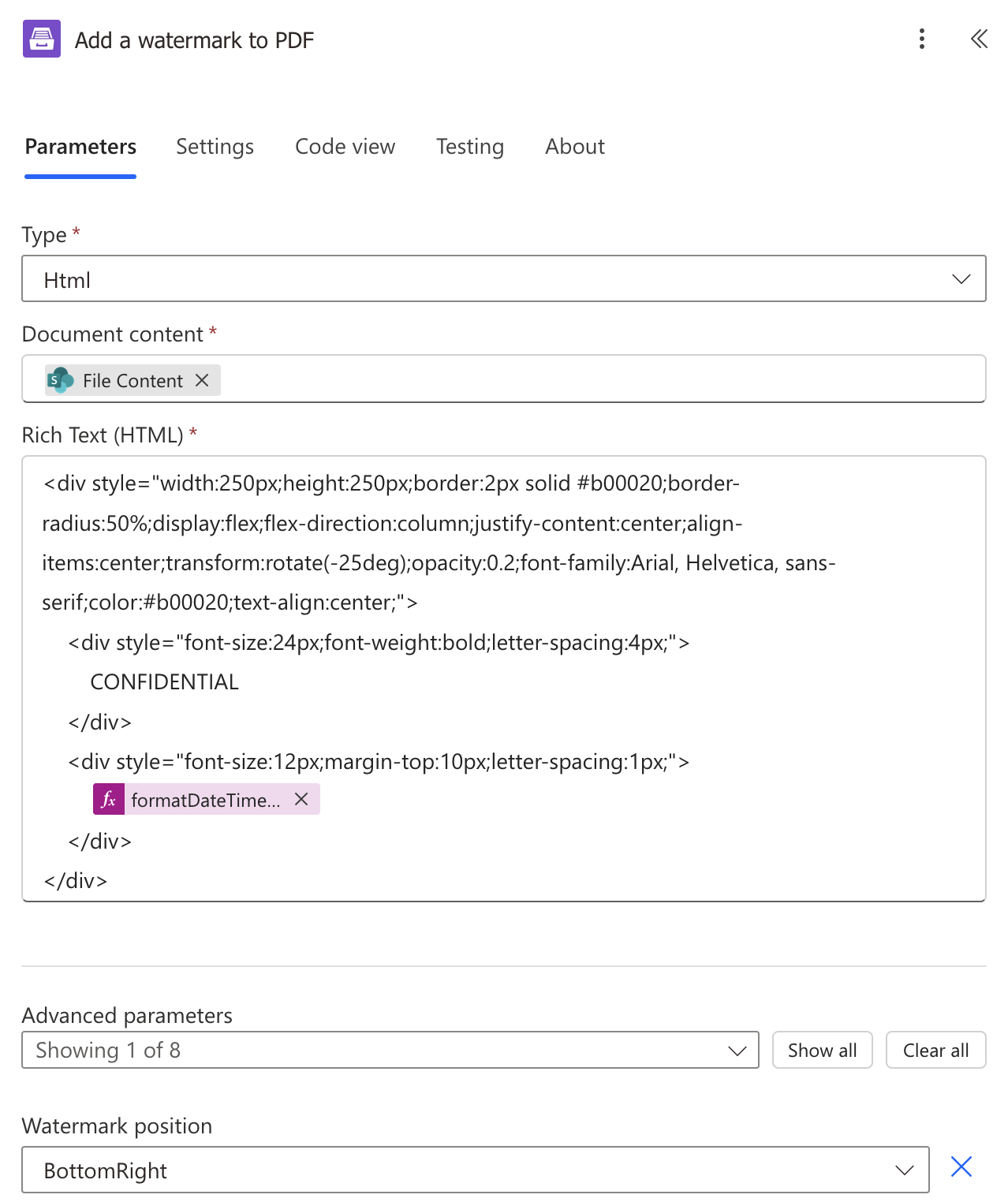 Add HTML watermark action