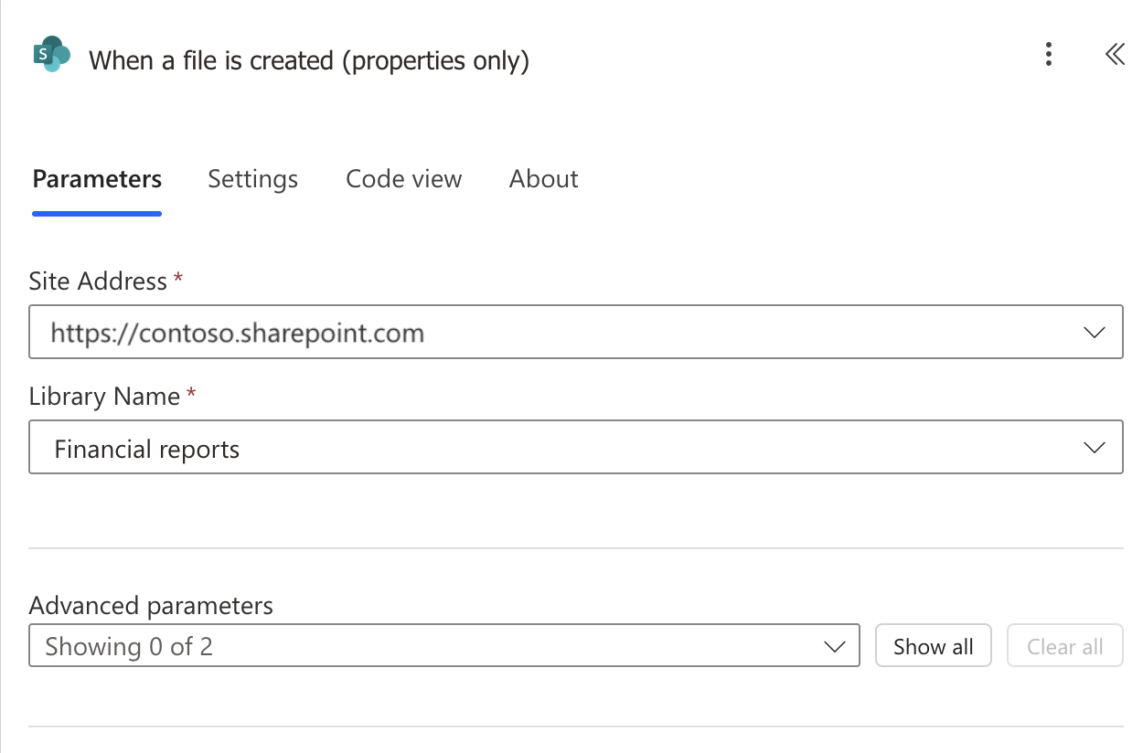 SharePoint — When a file is created (properties only) action