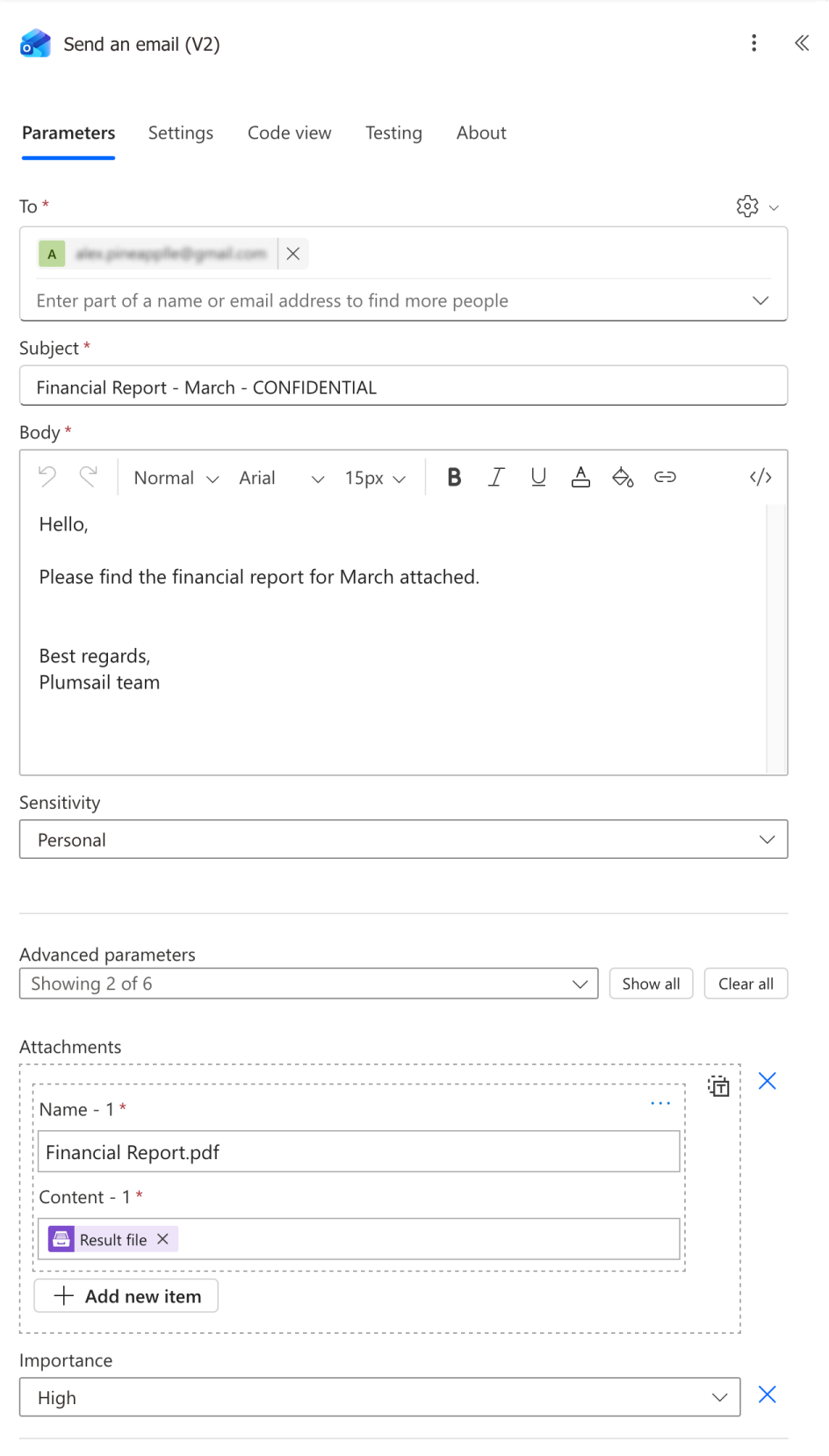 Send watermarked document by email action