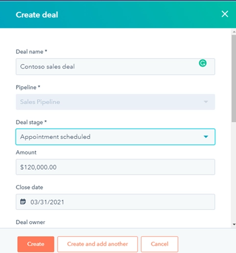 Create HubSpot deal
