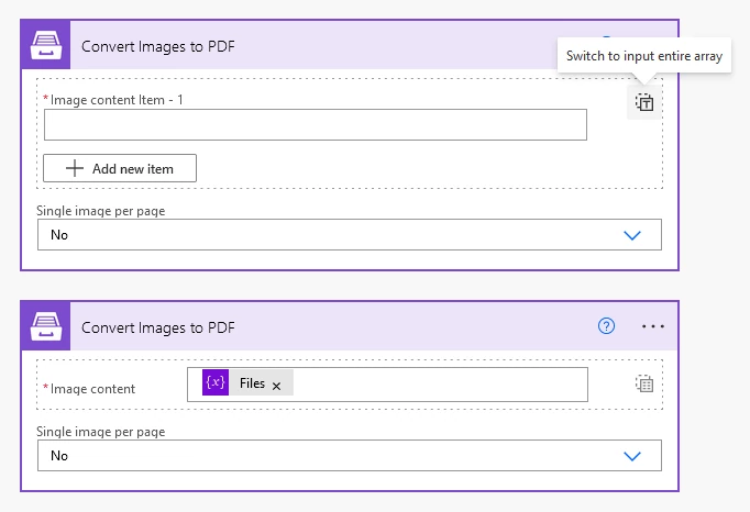 Convert Images to PDF Example (from an array of files)