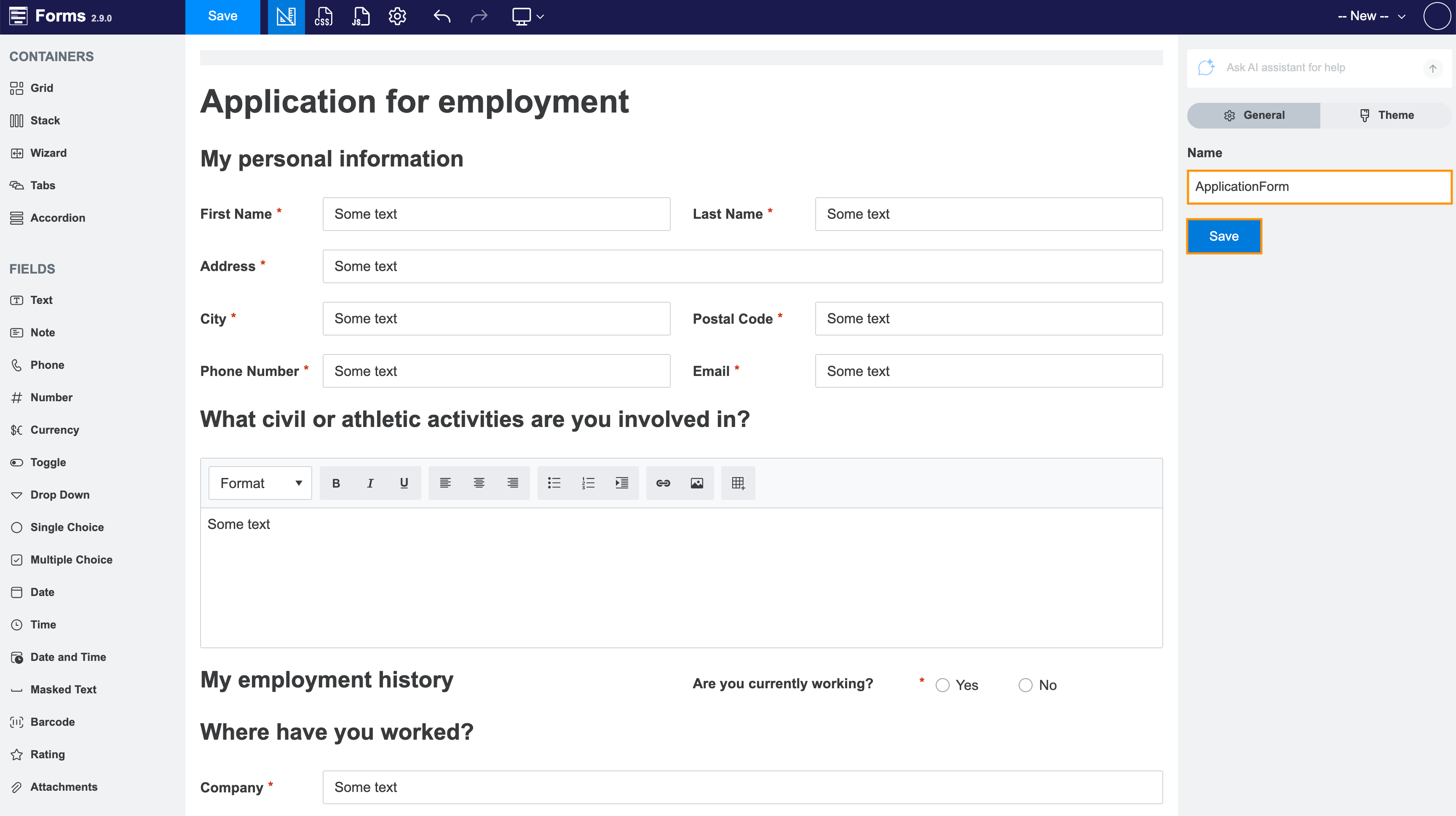 Importing a JSON form definition in the Plumsail Forms designer