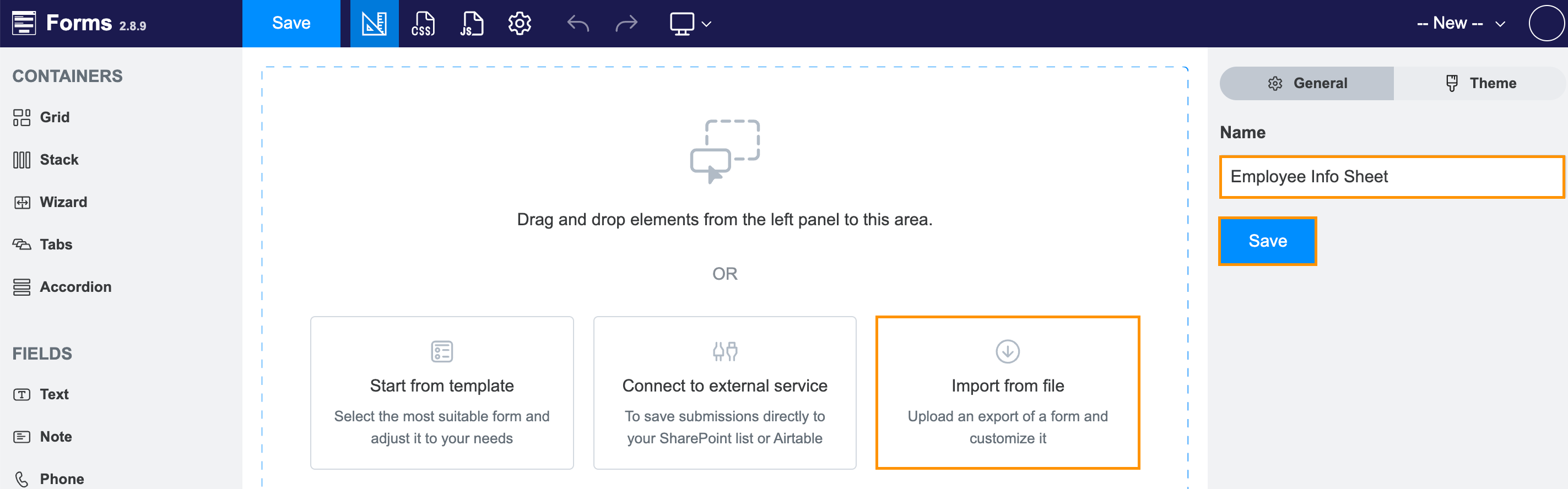 Import a Plumsail Web Form from a JSON file