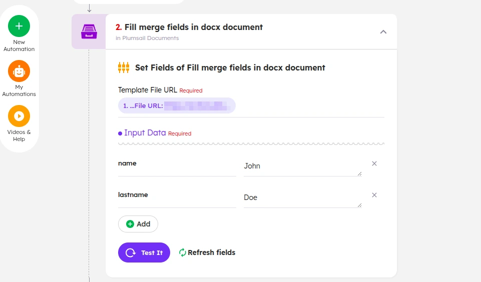 Fill merge fields