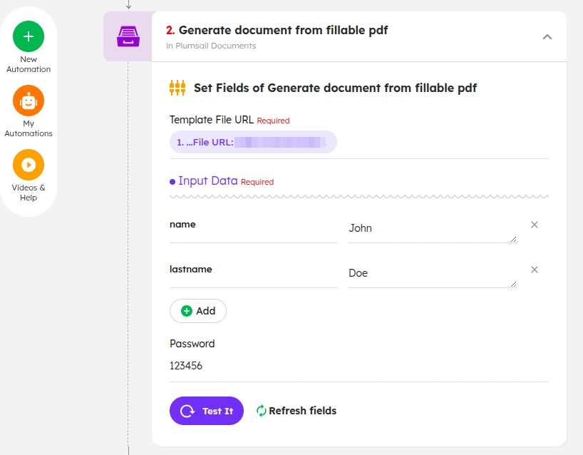 Generate from fillable PDF