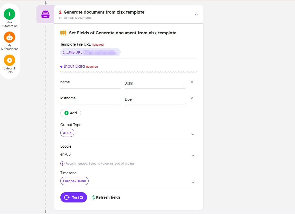 Generate from XLSX template