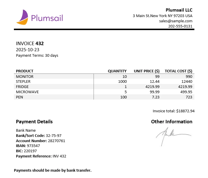 invoice result