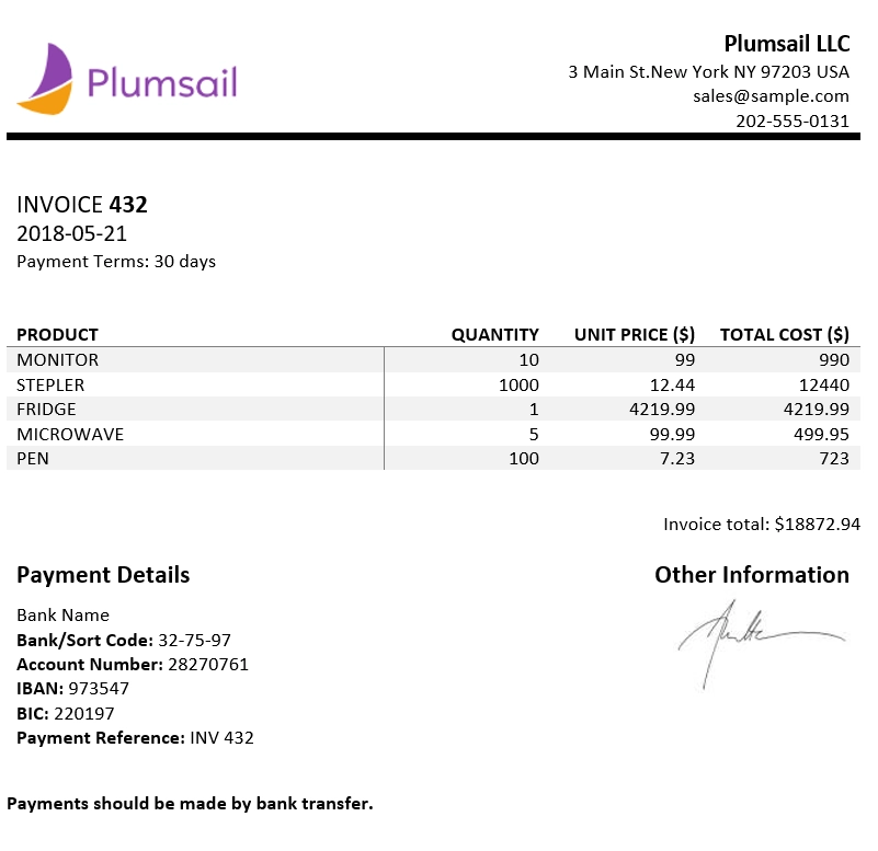 invoice result