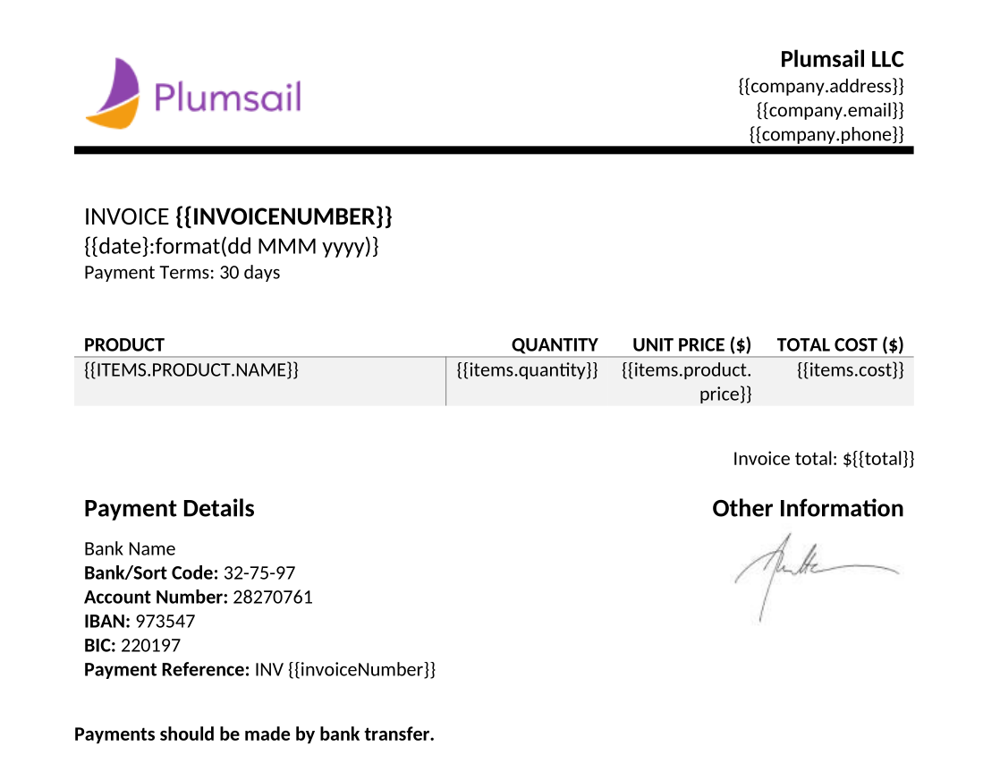 Classic syntax invoice template