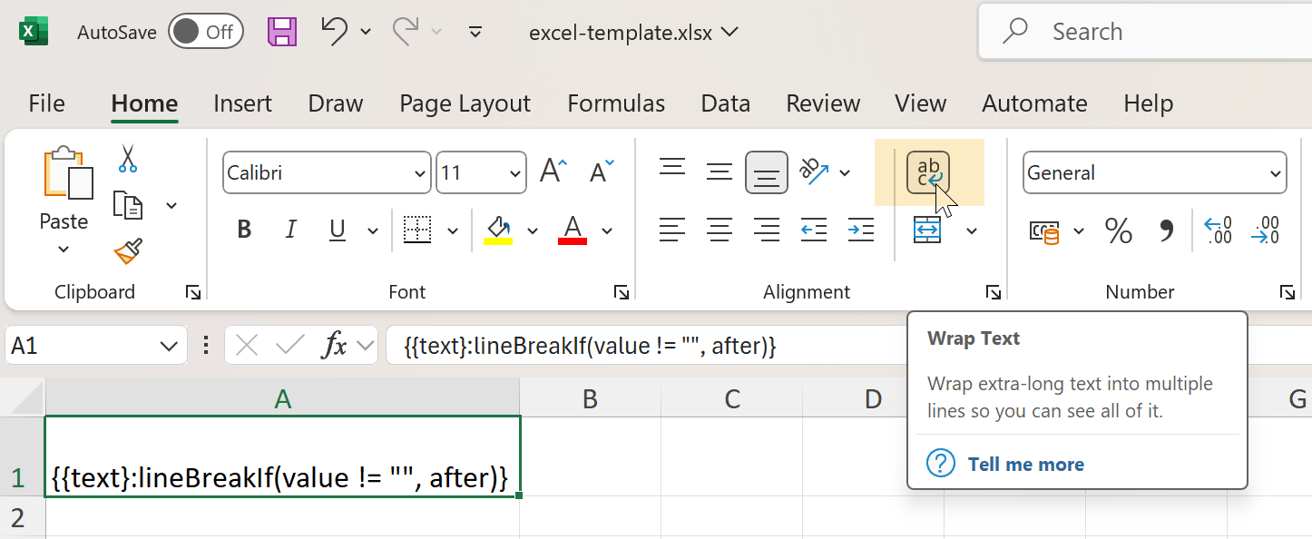 Wrap text option