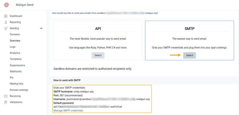 Mailgun smtp settings