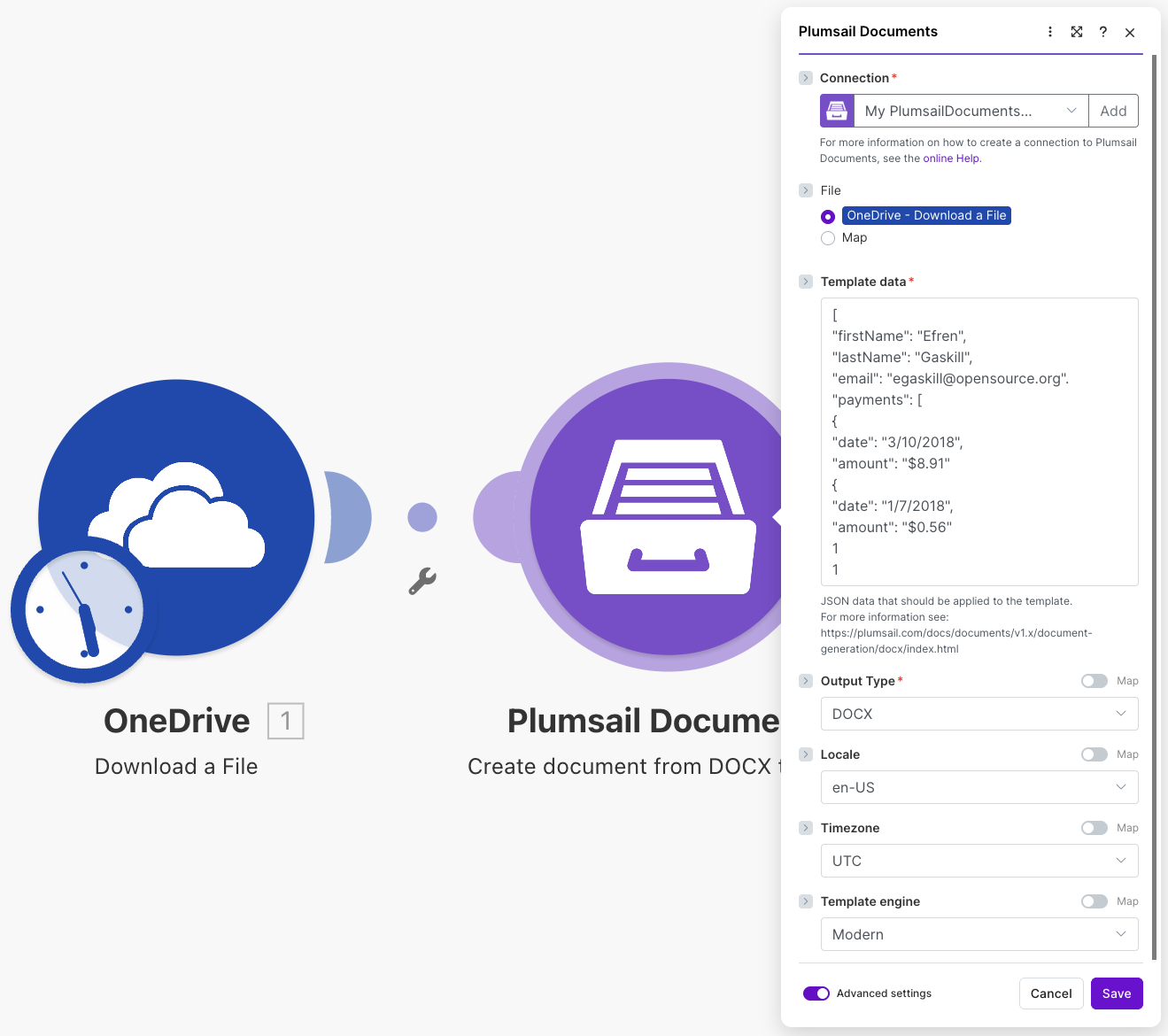 Create document from DOCX template Example