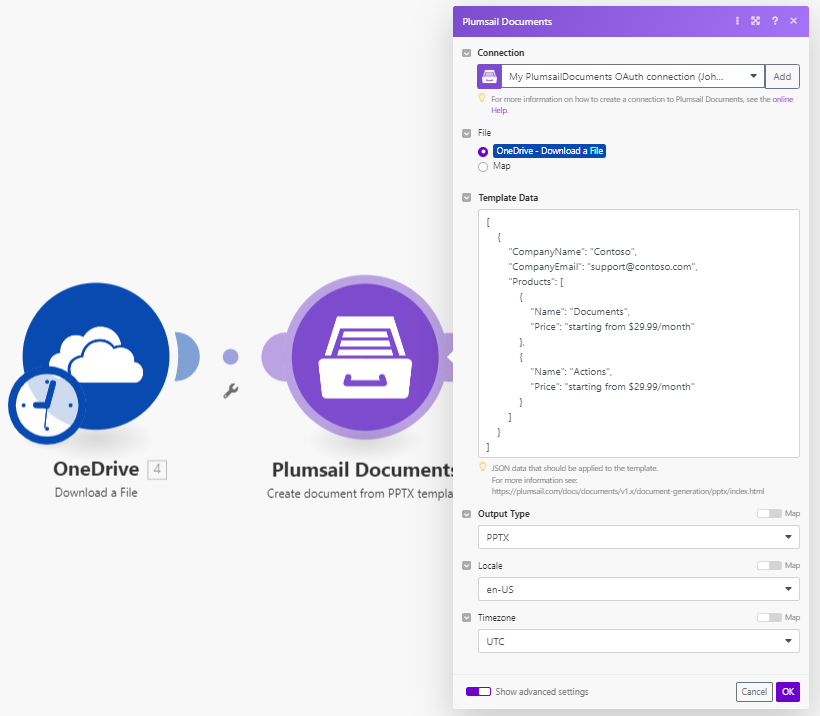 Create document from PPTX template Example