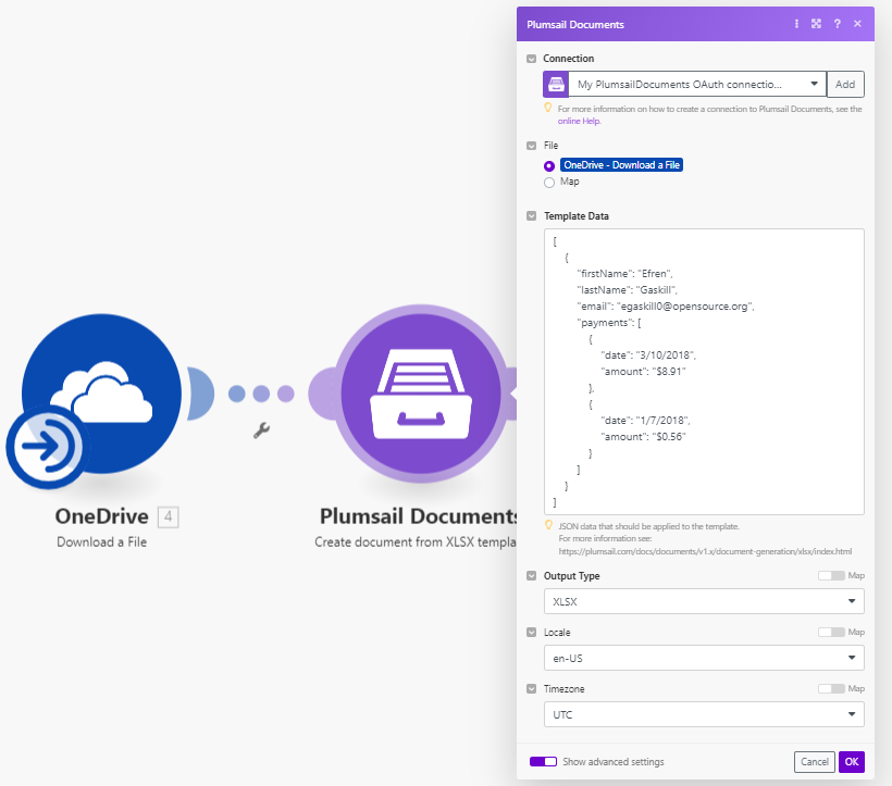 Create document from XLSX template Example