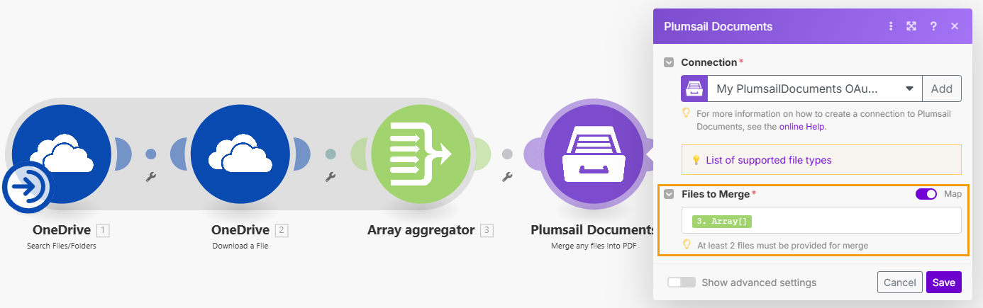 Merge any files into PDF Example