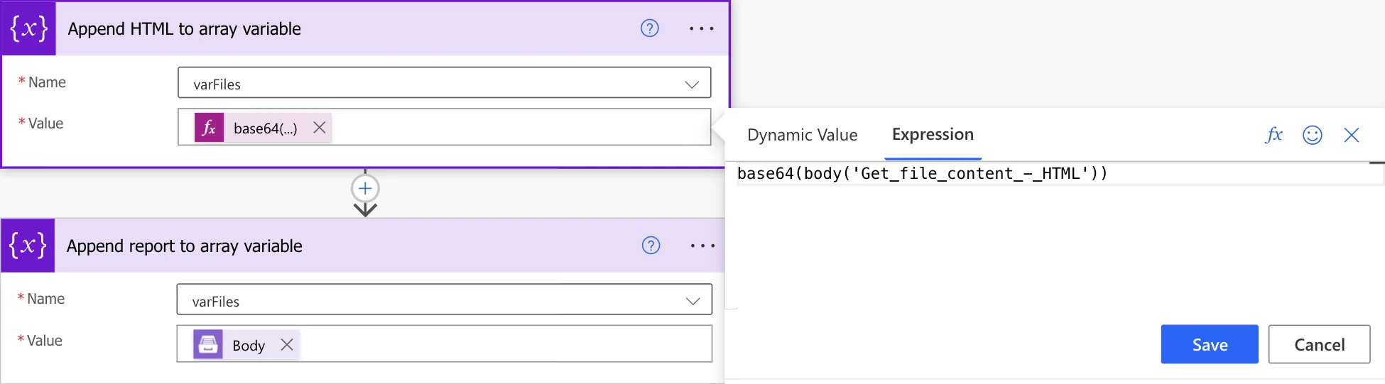 Append HTML and report to array variable