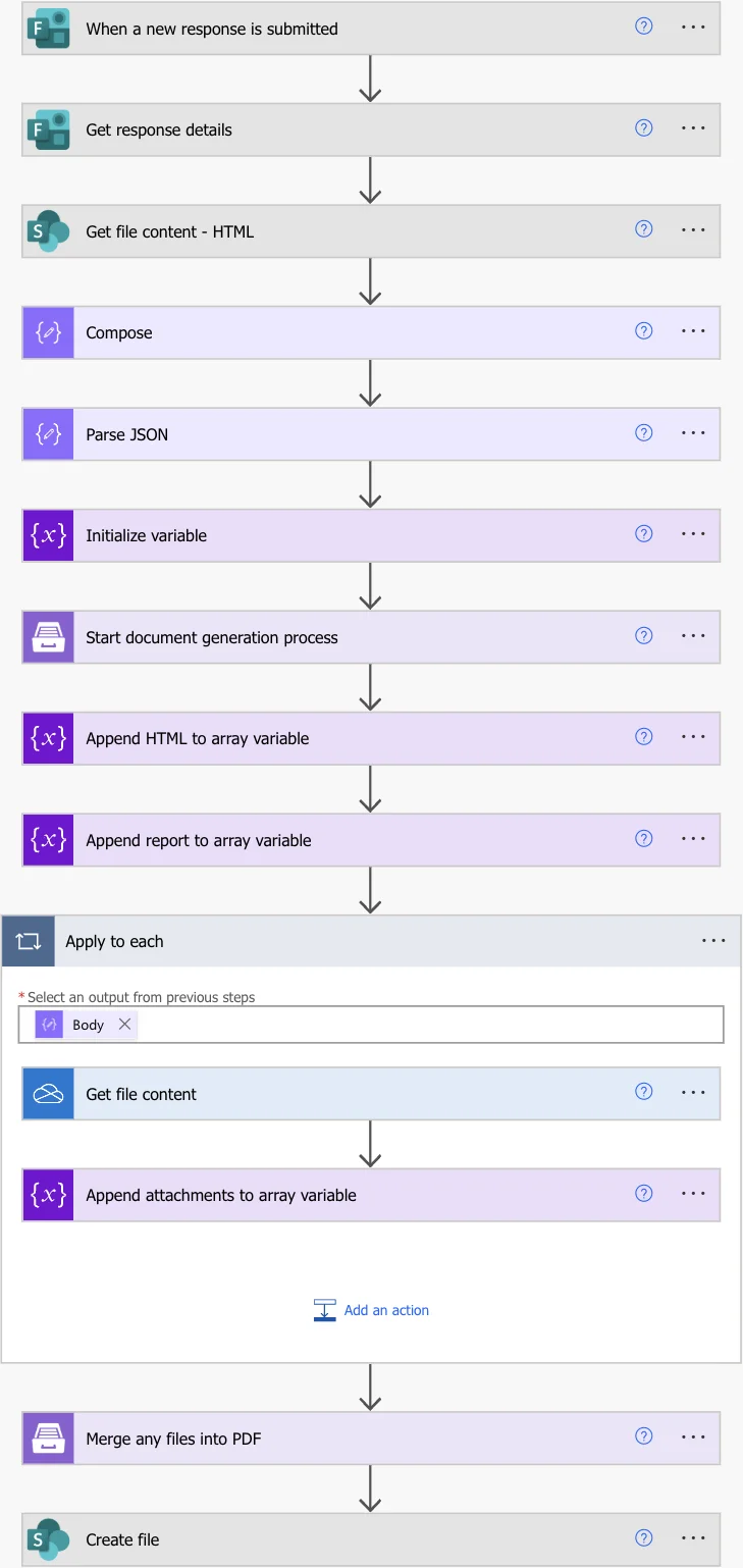 Power Automate Flow to merge Microsoft Forms responses with attachments