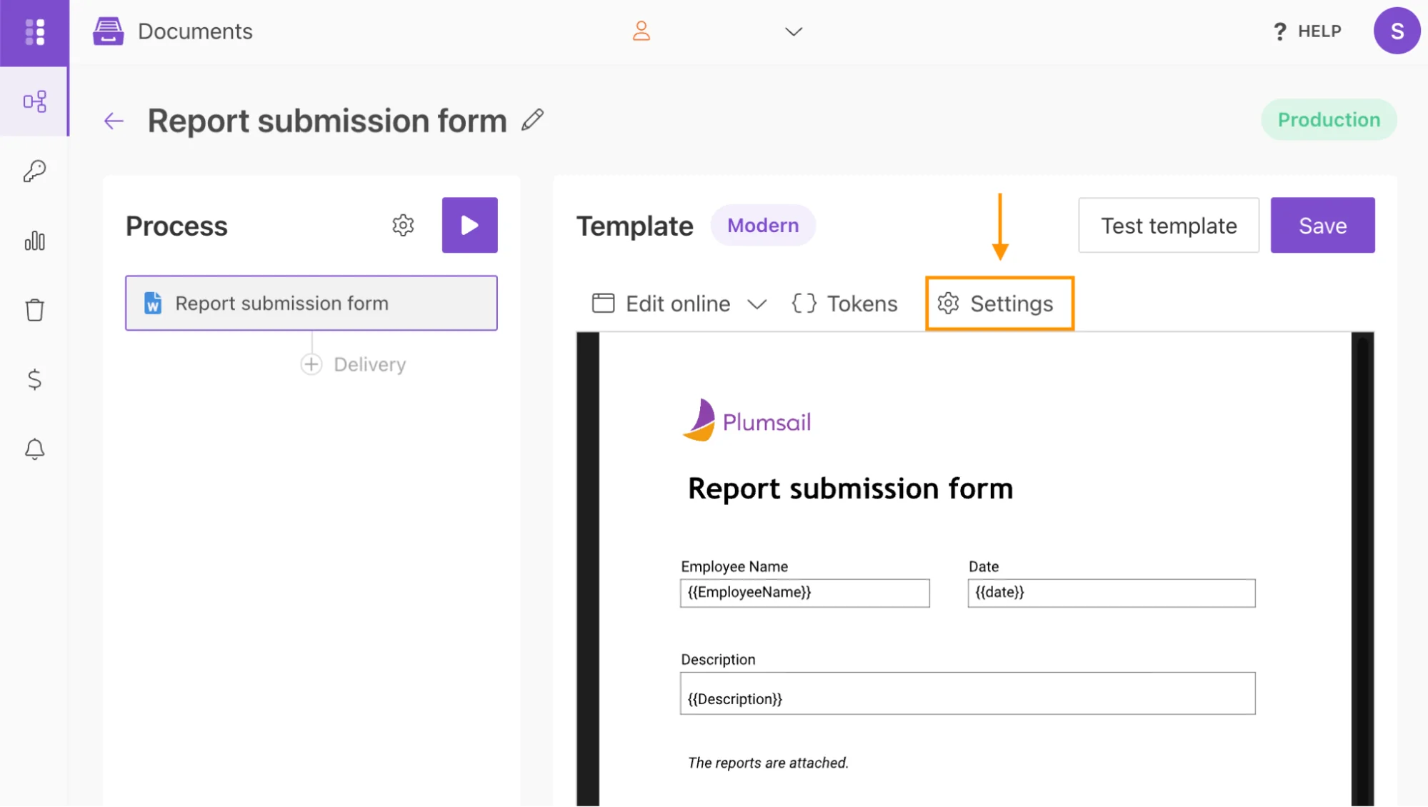 Modern engine run process screen with Settings button highlighted