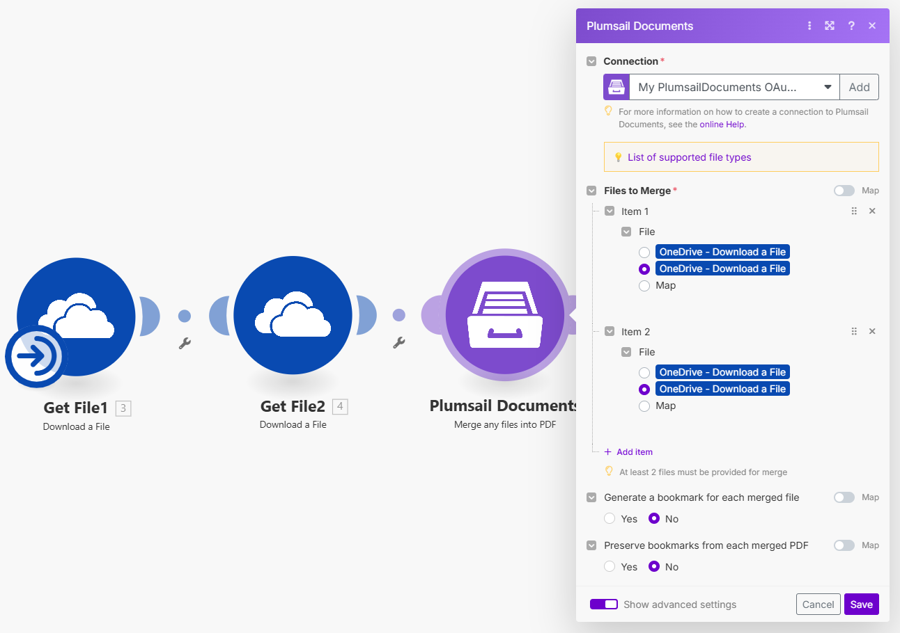 Merge any files into PDF Example