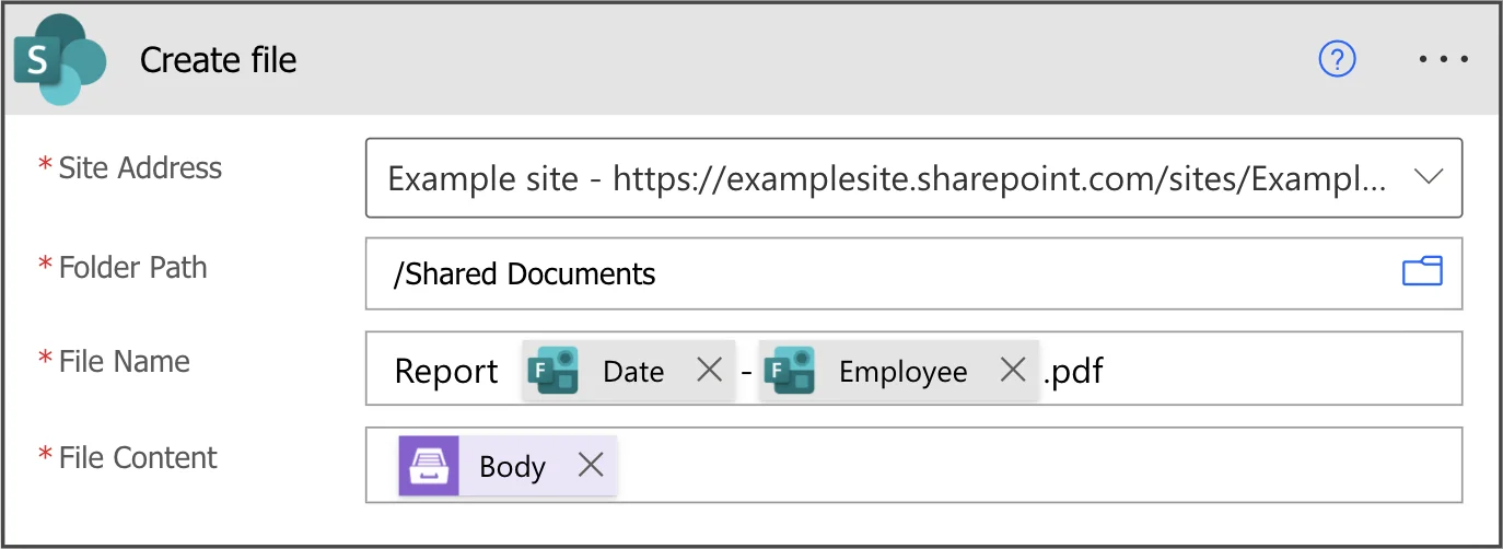 Create file action