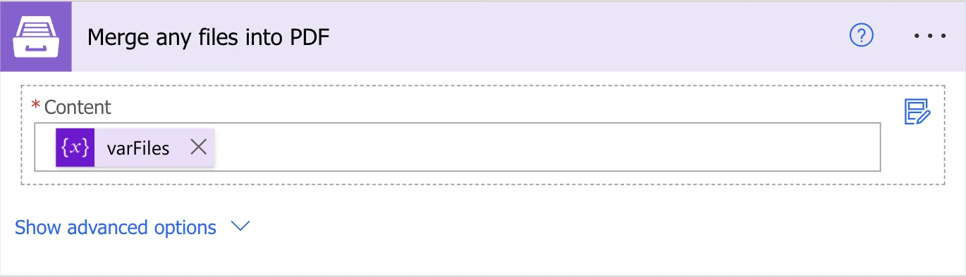 Plumsail Merge any files into PDF - content field
