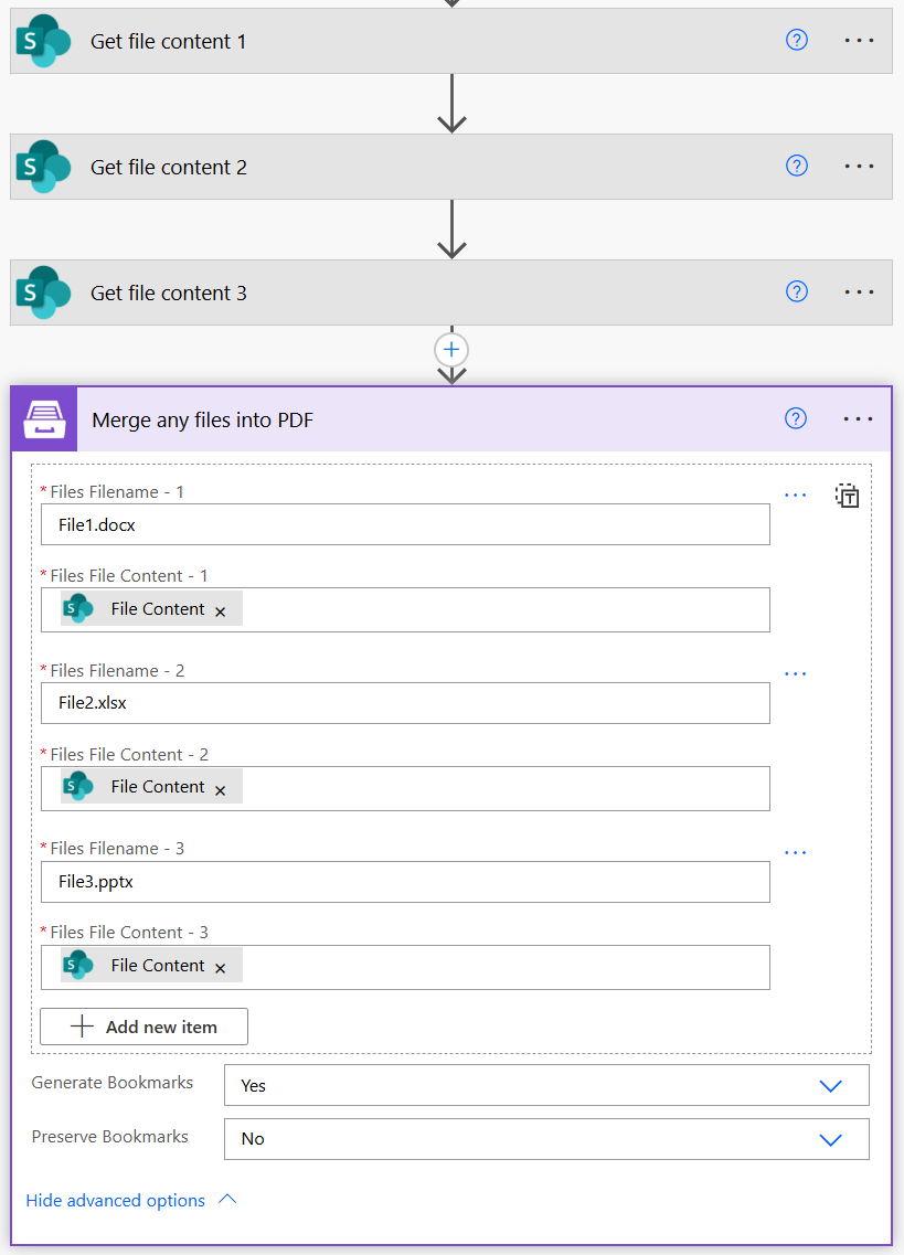 Merge any files into PDF detail input