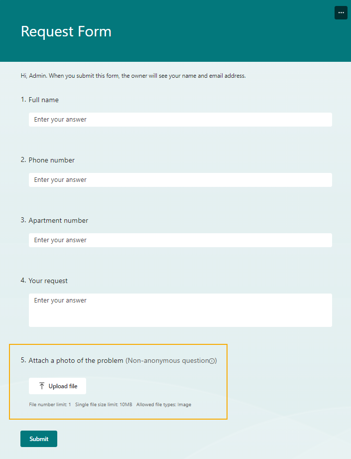 Microsoft form with image attachment
