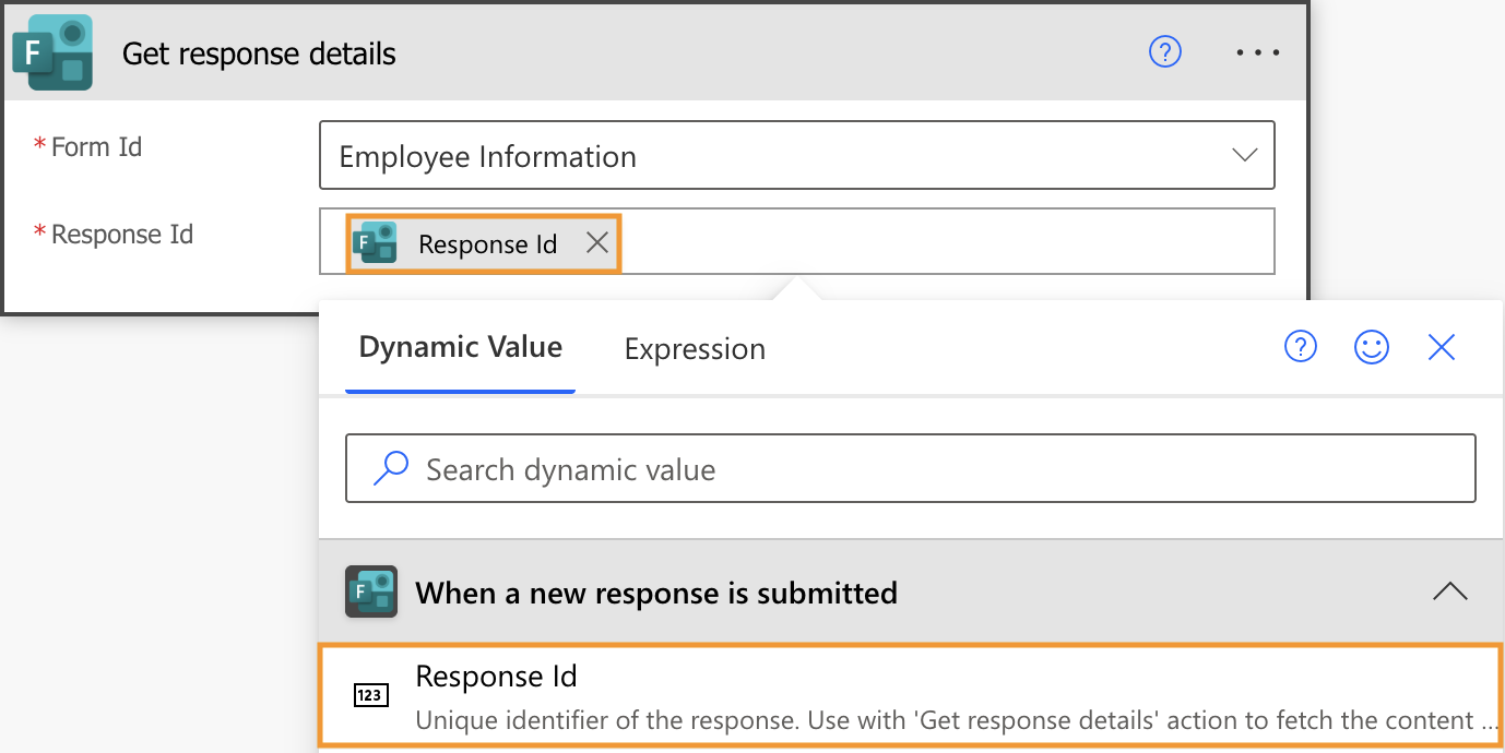Get response details action configured with the response ID from the trigger