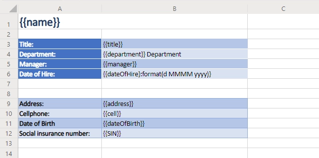 Excel template
