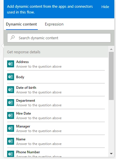 dynamic content of Microsoft Form is submitted