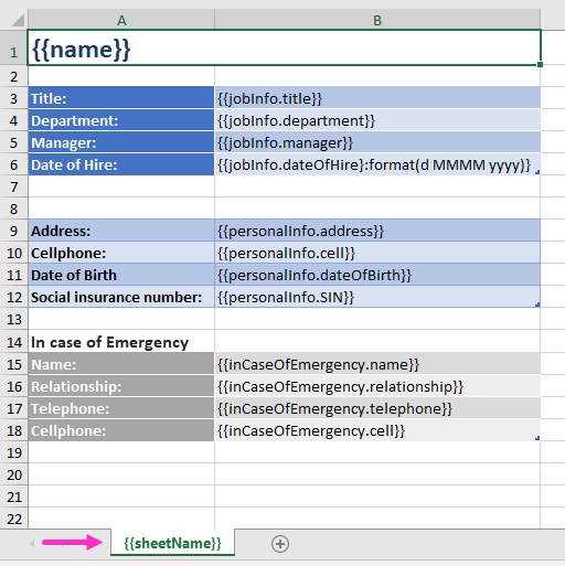Multiple worksheets template
