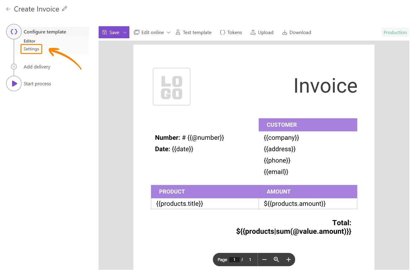 Navigate to process settings