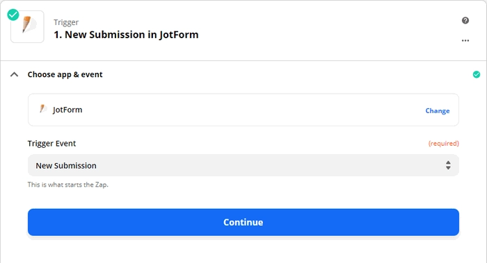 Zap trigger - New submission in JotForm