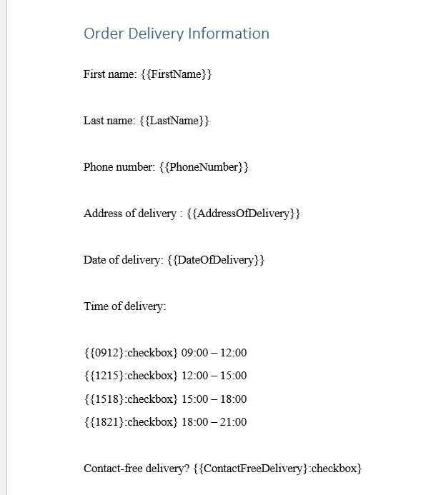 order-delivery-word-template