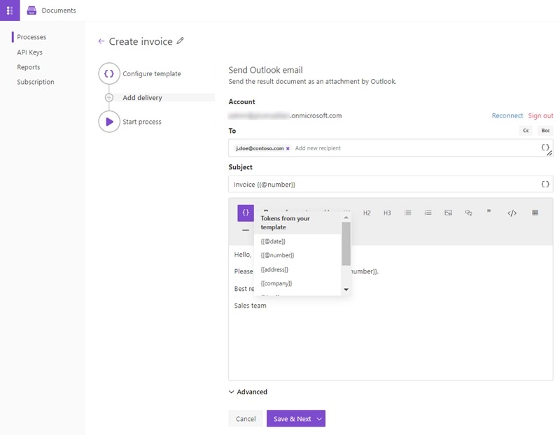 Outlook delivery settings