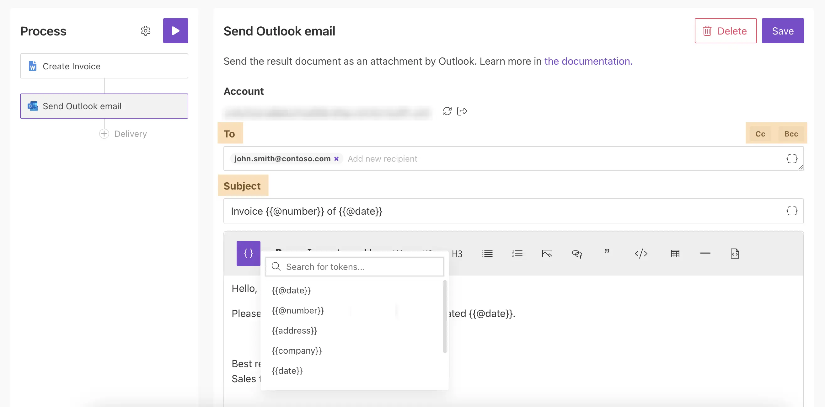 Outlook delivery settings